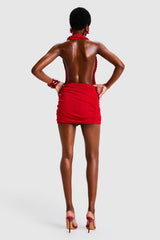 Decorative Rope Halter Neck Backless Mini Dress