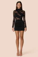 Lace Long Sleeve Asymmetrical Mini Dress