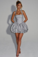 Woven Glitter Halter Neck Tie-Up Mini Dress