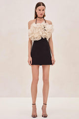 Contrast Color Ruffle Halter Neck Mini Dress