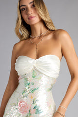 Sequin Splicing Satin Tie-up Mini Dress