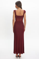 Renella Mesh Waist Maxi Dress Wine