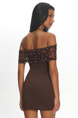 Zimi Off-Shoulder Mini Dress Brown