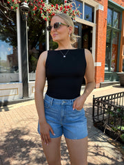 Rae Black Sleeveless Boatneck Bodysuit