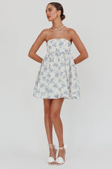 Vitoria Strapless Babydoll Dress Floral Blue
