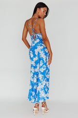 Sherilyn Criss-Cross Back Midi Dress Blue Floral