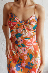 Sea Change Twist Bust Midi Dress Floral Orange