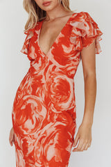 Lydiah Ruffle Sleeve Maxi Dress Floral Orange