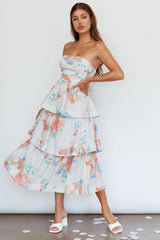 Outshine Strapless Tiered Midi Dress Floral Peach
