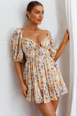 Vista Del Mar Tied Bust Mini Dress Floral Beige