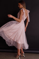 Kathryn Tied Shoulder Mesh Midi Dress Blush
