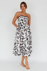 Randi Tie-Back Maxi Dress Leaf Print Beige
