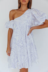 Villa Puff Sleeve One-Shoulder Dress Blue