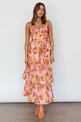 Provence Bloom Tiered Midi Dress Abstract Pink Multi
