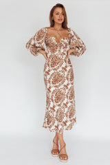 Nyree Long Sleeve Maxi Dress Floral Brown