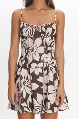 Doe Tied Bust Mini Dress Print Chocolate