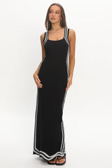 Roselynne Square Neck Knit Maxi Dress Black