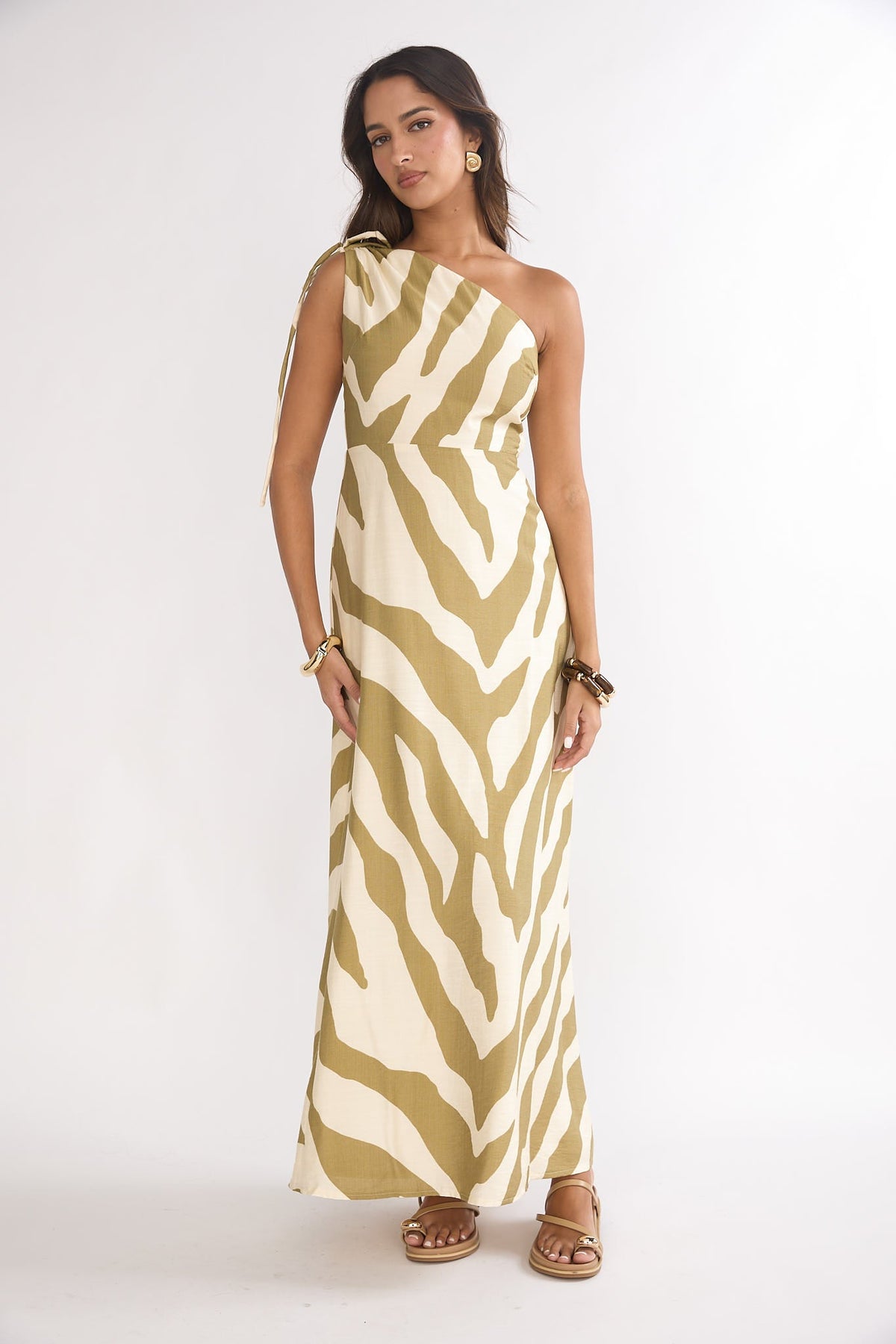 Tavina One-Shoulder Maxi Dress Zebra Khaki