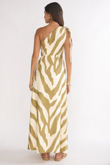 Tavina One-Shoulder Maxi Dress Zebra Khaki