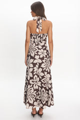 Exhilaration Halterneck Maxi Dress Print Chocolate