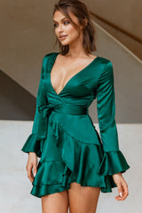 Khandi Long Sleeve Ruffle Wrap Dress Jade