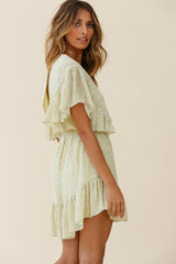 Esme V-Neckline Drawstring Waist Dress Sprinkle Print Lime