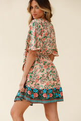 Suva Tie-Knot Bust A-Line Dress Botanic Print Nude