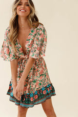 Suva Tie-Knot Bust A-Line Dress Botanic Print Nude
