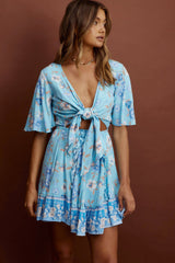 Suva Tie-Knot Bust A-Line Dress Floral Blue