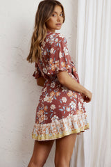Suva Tie-Knot Bust A-Line Dress Floral Chocolate