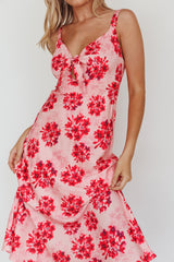 Starry Night Bust-Tie Midi Dress Floral Pink