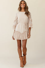 Yours Sincerely Three-Quarter Sleeve Accordion Pleat Dress Spot Print Nude
