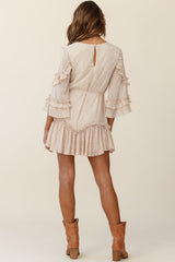 Yours Sincerely Three-Quarter Sleeve Accordion Pleat Dress Spot Print Nude