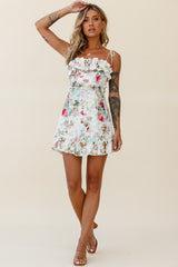 Frill Seeker Eyelet Embroidery Tied Back Dress Floral Print Multi