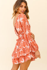 Nerissa One Sleeve Shirred Waist Dress Floral Print Rust