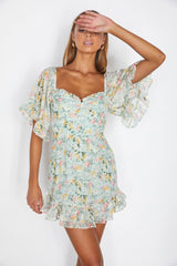 Elorah Frill Trim Mini Dress Floral Green