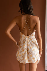 Miami Nights Cowl Neckline Twist Feature Mini Dress Floral Orange