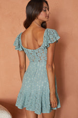 Secret Crush Flutter Sleeve Floral Lace Ruffle Hem Dress Mint