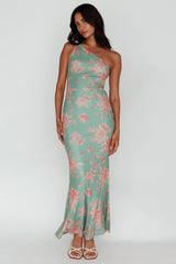 Portland One-Shoulder Jersey Maxi Dress Floral Green