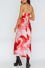 Marcello Cowl Halterneck Midi Dress Marble Red