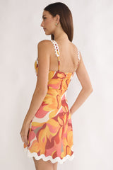 Meadows Ric Ric Trim Mini Dress Print Orange