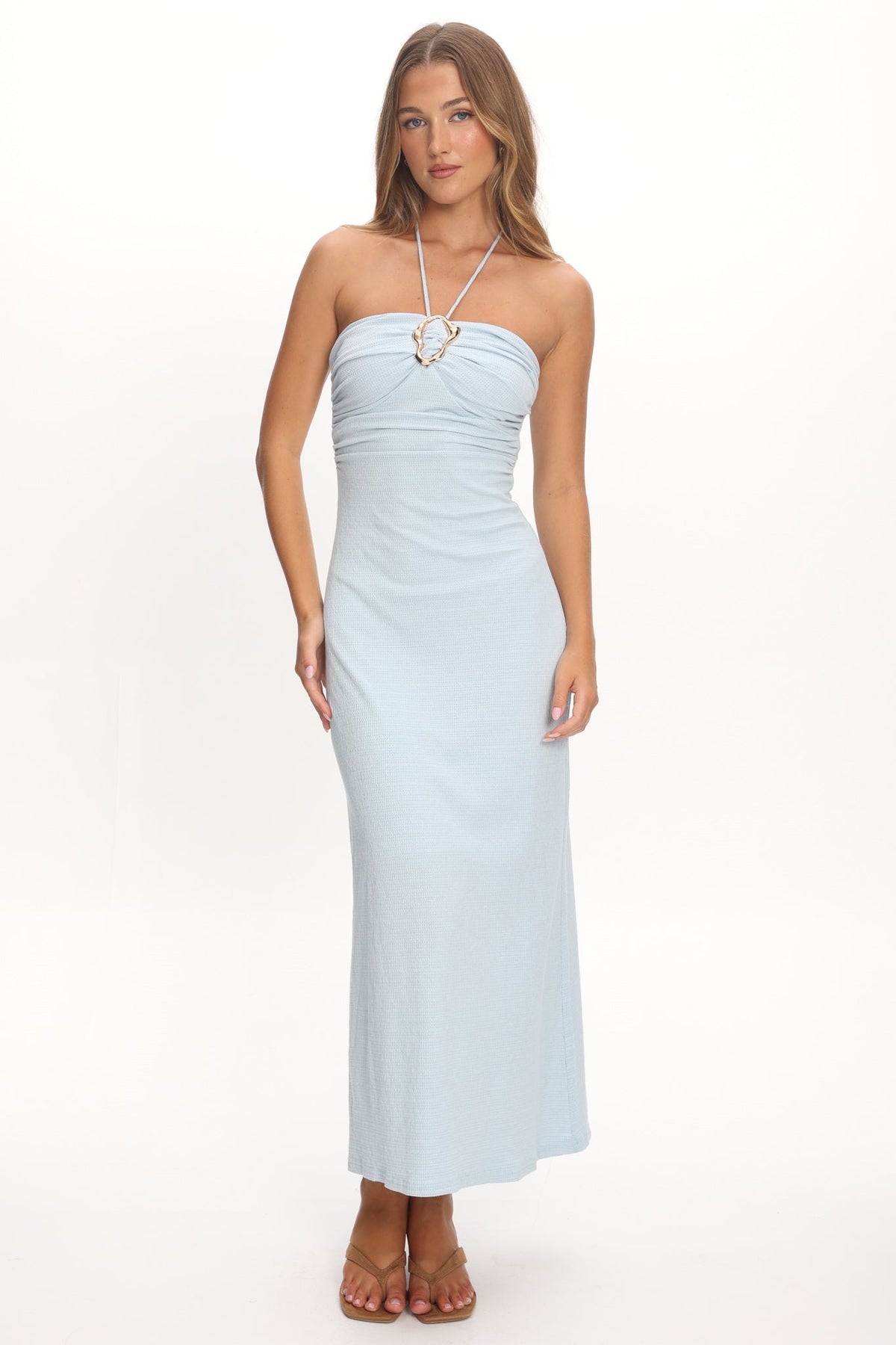 Letisha Textured Halter Maxi Dress Ocean