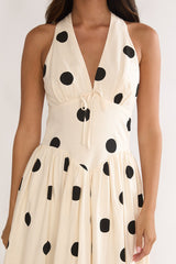 Sundrenched Halter Maxi Dress Polka Dot Beige