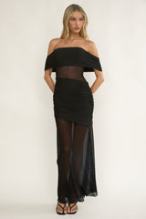 Lumiere Off Shoulder Sheer Mesh Dress Black
