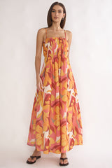 Lysette Pintuck Pleat Maxi Dress Print Orange