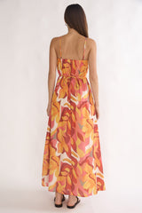 Lysette Pintuck Pleat Maxi Dress Print Orange