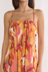 Lysette Pintuck Pleat Maxi Dress Print Orange