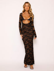 CHRISTY LACE L/S MAXI DRESS - BLACK : LACE