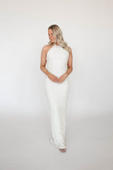 Zara Ivory Textured Open Back Maxi Dress