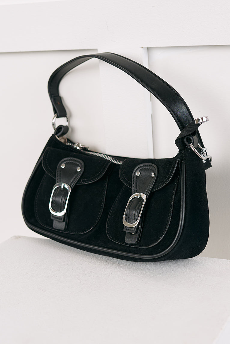 Always On Top Faux Suede Buckle Bag (Black)